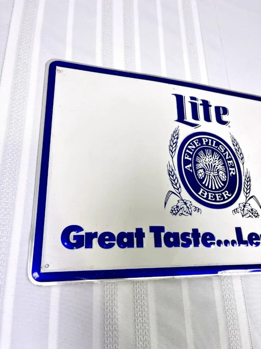 Vintage 80s Miller Lite Embossed Metal Beer Sign Advertising Man Cave Tavern